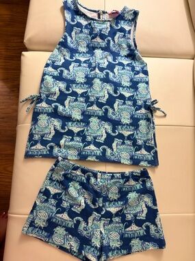 Lilly Pulitzer Girls Mini Donna Elephant Print Set, Medium (6-7)